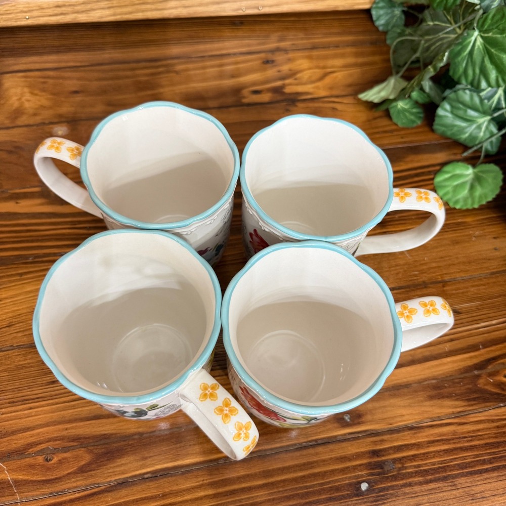 Pioneer Woman Blooming Bouquet Mugs Set of 4 Multicolor Floral Stoneware - Picture 6 of 8